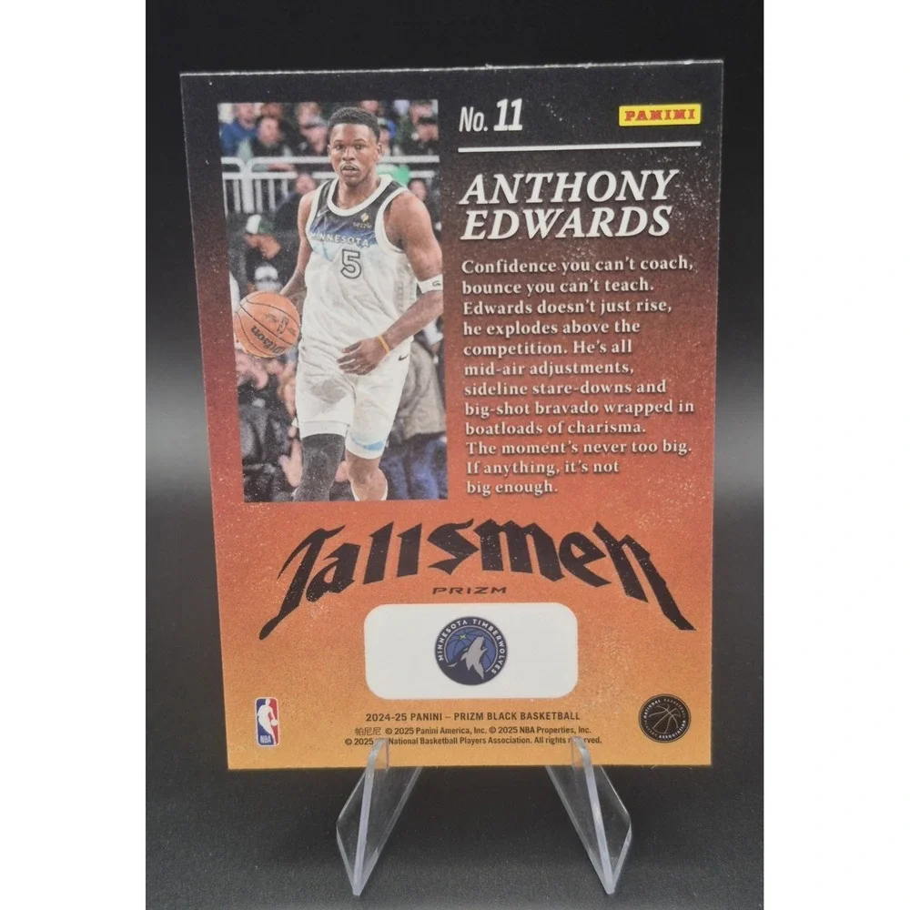 2024 Panini Prizm Black Anthony Edwards #11 Talismen Silver Prizm Timberwolves